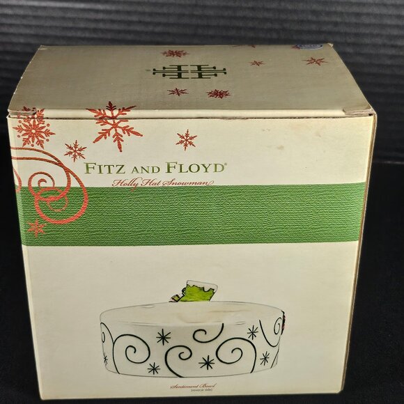 Fitz and Floyd Holly Hat Snowman White Embossed Sentiment Bowl In Original Box - Picture 2 of 11